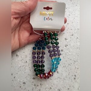 NWT MIXIT multi-strand stretch bracelet featuring colorful faceted glass beads